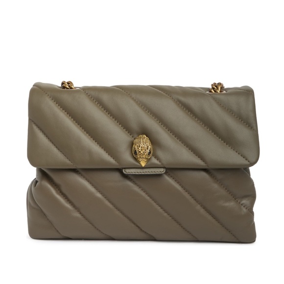 Kurt Geiger Handbags - Kurt Geiger London Large Quilted Soft Leather Khaki Convertible Bag NWT Chain
